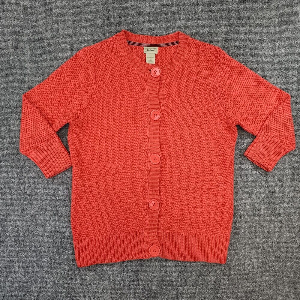 LL Bean Sweater Womens Large Pink Coral Chunky Knit Button Down Cozy Cardigan